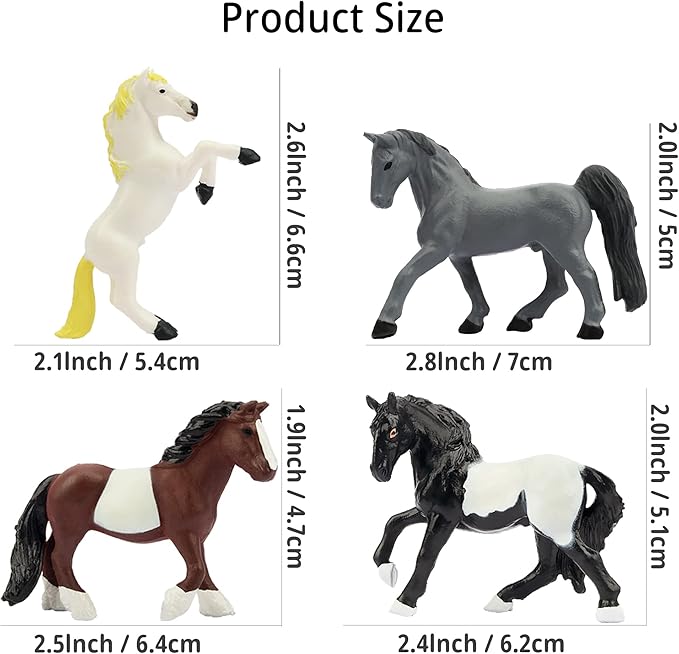 Toymany 12PCS 2-3" Tiny Horse Figurines Toy Set, Plastic Pony Small Foal Figures, Easter Eggs Birthday Gift Cupcake Horse Cake Topper for Kids Toddlers