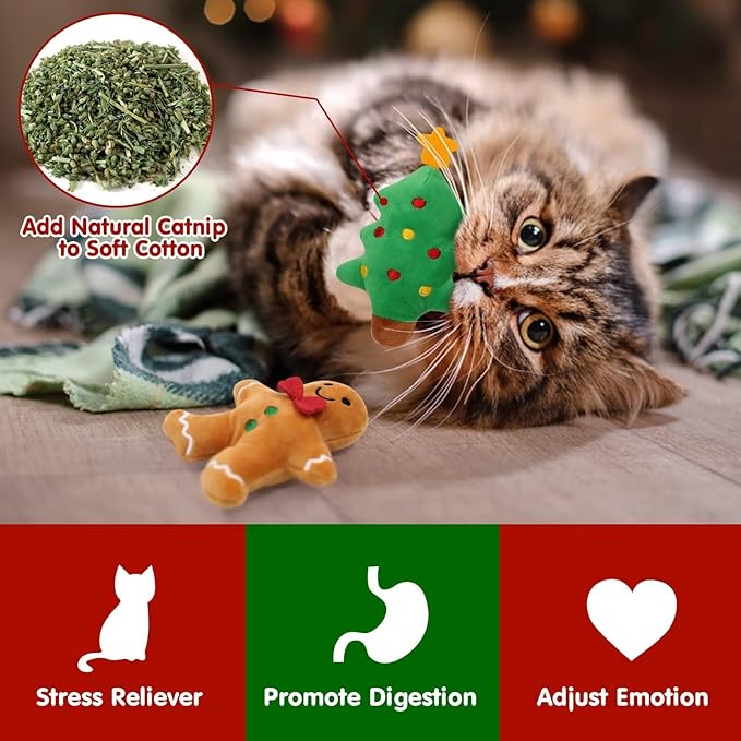 Christmas Catnip Toys Cat Chew Toy Bite Resistant Catnip Toys for Cats Catnip Filled Cat Teething Toy Festive Holiday Cat Lover Gift 6 Pcs