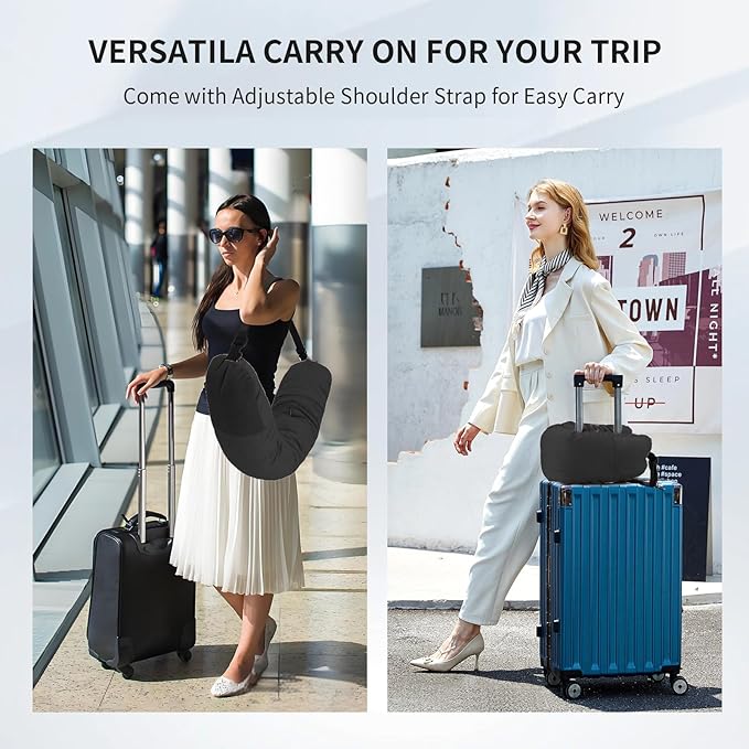 Stuffable Travel Pillow for Extra Luggage, Travel Neck Pillow Stuffable with Clothes, Stuffable Neck Pillow for Travel, Velvet Travel Neck Pillow Storage Bag, Fillable Luggage Pillow (Black)