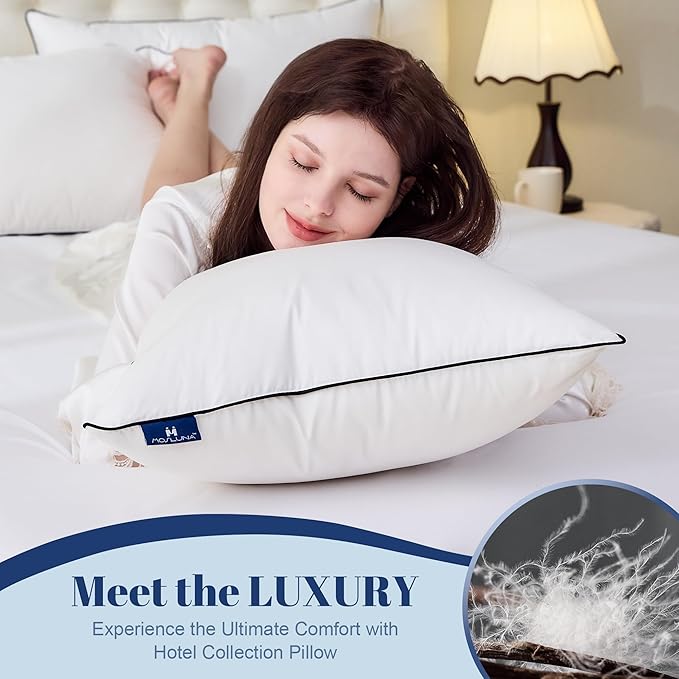 Goose Down Pillows King Size Set of 2, Luxury Hotel Collection Bed Pillow 2 Pack, Airyfil™ Powered Fillings & Feather Pillow，Soft Fluffy for Side, Back, Stomach Sleepers 20"x36"