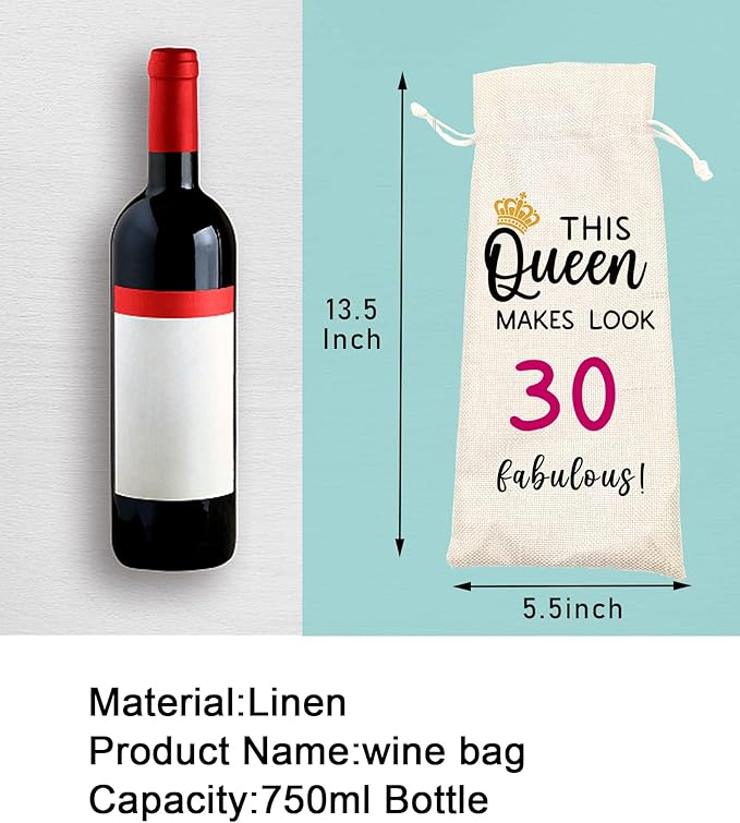 30th Birthday Wine Bag, Presents for 30st Birthday Girl, 30 Years Old Gift Idea Wine Bag for Her Girl Friend, Sister, Birthday Party Decorations, Linen Drawstring Wine Bags (30th Birthday)