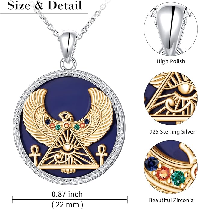 Alphm Egyptian Jewelry for Women 925 Sterling Silver Bastet Goddess/Eye of Horus Pendant Necklace Ancient Egyptian Jewelry Present