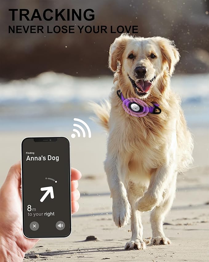 TagME Airtag Dog Collar,Waterproof Reflective Pet Collar with Airtag Holder,Soft Padded and Double D-Rings for Extra Large Dogs,Purple