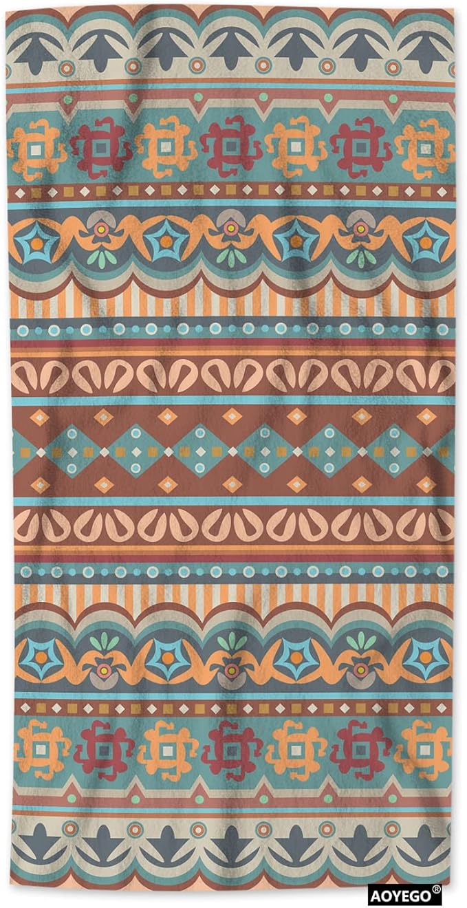 AOYEGO Ethnic Stripes Bath Towels Bohemian Aztec Paisley Floral Doodle Polka Dots Kitchen Hand Towels Bathroom Decor Soft Beach Microfiber Hair Towels 15x30 Inch
