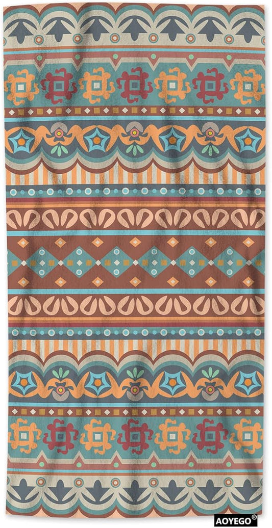AOYEGO Ethnic Stripes Bath Towels Bohemian Aztec Paisley Floral Doodle Polka Dots Kitchen Hand Towels Bathroom Decor Soft Beach Microfiber Hair Towels 15x30 Inch