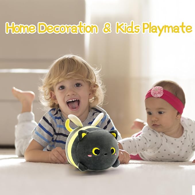 Bee Cat Plush Pillow, 8" Cute Cats Honeybee Stuffed Animals, Kawaii Cats Plushie, Soft Stuffed Bees Cat Plush Hugging Doll Toy for Kids Girls Boys Birthday Christmas