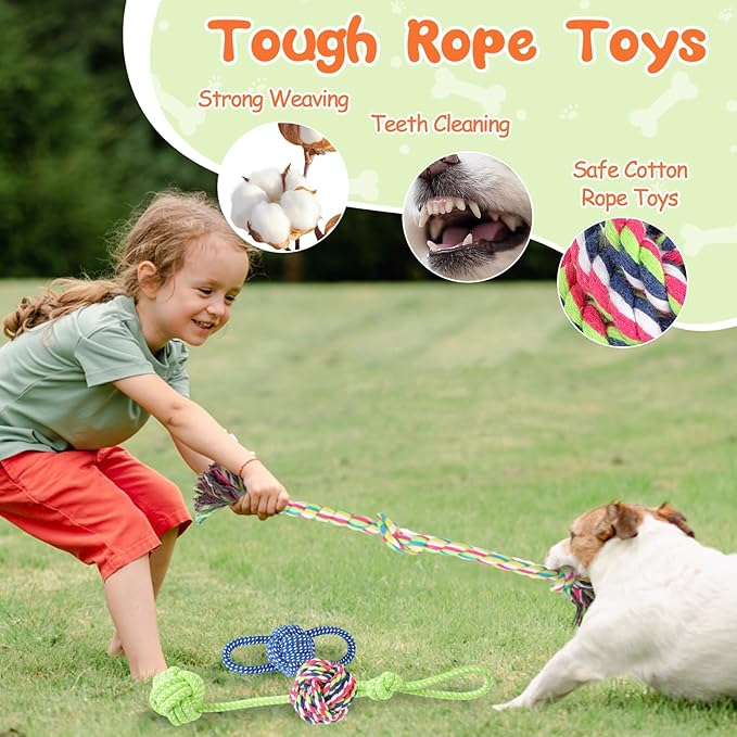 15 Pack Dog Toys, Dog Puzzle Toy Puppy Chew Toys for Teething, Dogs Essentials Toy Bundle with No Stuffing Squeaky Toy, Tough Ropes, Treat Ball for Small, Medium Large Dogs to Keep Them Busy