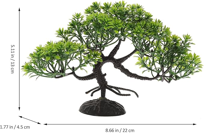 LOGOFUN 4 Pcs Aquarium Bonsai Tree Artificial Water Plant Fish Tank Decorations (Deep Green)