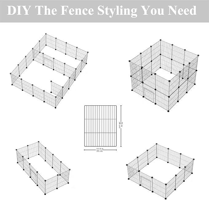 Small Animal Playpen, Guinea Pig Cages, Pet Playpen, Rabbit Cage,Small Animal Cage, Puppy Kitten Dog Playpen, Indoor Outdoor Portable Metal Wire Yard Fence,15 X 12 Inch, 16 Panels, Black.