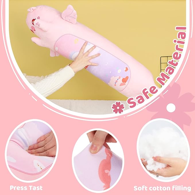 AIXINI Long Pig Plush Pillow Cute Angel Pink Pig Stuffed Animals, Soft Kawaii Piggy Plushies Pillow Toy for Kids (Angel Pig,27.5inch)
