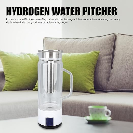 Hydrogen Water Bottle, 1000ml Hydrogen Water Bottle Generator with Quick Electrolysis, Tea Infuser, Touch Switch, High Borosilicate Glass, Handle, for Home