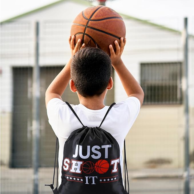 24 Pcs 24 oz Basketball Water Bottle Bulk and Drawstring Bag Set 12 Reusable Plastic Biking Water Bottle Tumbler 12 Sport Gym Goodie Gift Bag for Party Favor (Orange, Black)