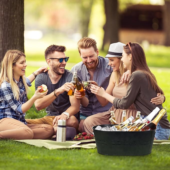 Ice Buckets for Parties 2 Pcs 3 Gallon Galvanized Beverage Metal Tub Champagne Drink Wine Black Large Ice Bucket with Scoops for Cocktail Mimosa Bar Supplies