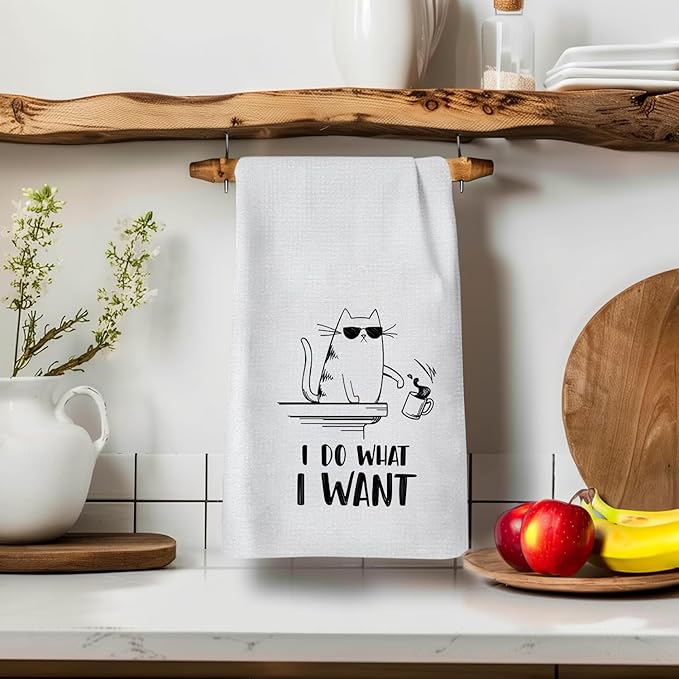 I Do What I Want Funny Cat Hand & Dish Towels, Cat Gifts for Women - 16x24 Inch Tea Towels