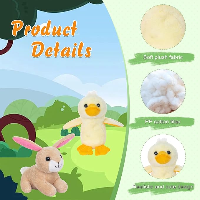 My OLi 10 Pack Plush Farm Animals Toys Stuffed Animals Bundle 3.5 Inch Cute Small Stuffed Animal Bulk Plush Toys for Kids, Plush Cat Dog Duck Rabbit Pig Sheep Cow Horse