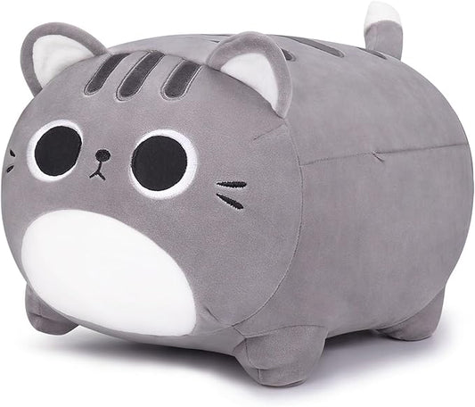 Auspicious beginning Grey Cat Stuffed Animal-15.8'' Cat Plush Toy, Cat Plushie Pillow, Kawaii Soft Plush Cat Pillow Stuffed Cat Toys, Room Decoration Chirsmas Birthday Gifts for Kids Girls Boys