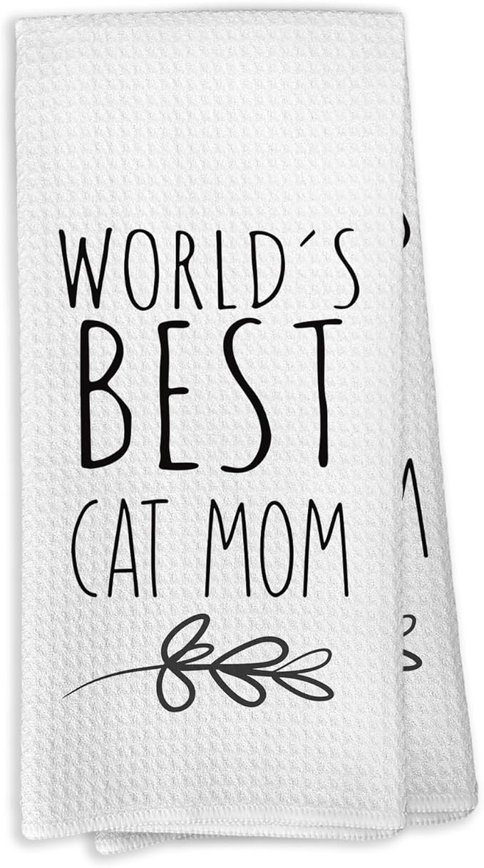 World's Best Cat Mom Kitchen Towels, Cat Mom Gifts for Cat Dad Cat Owner Cat Lovers, Cat Mom Gifts from Kids Children, Cat Mom Mother's Day Birthday Gifts Tea Towels Kitchen Hand Towels 16x24 Inch