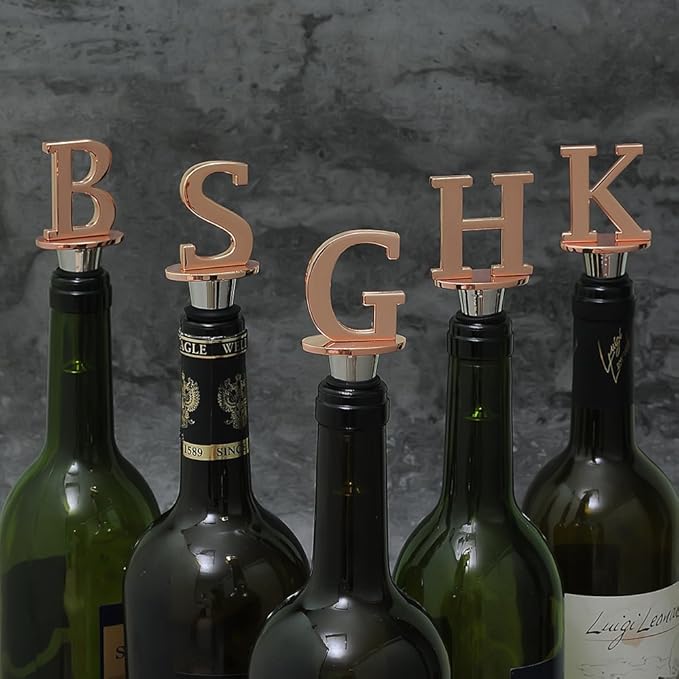 Miicol Wine Stoppers for Wine Bottles Toppers, Monogramm Cute Wine Accessories Gifts for Family Friends Women or Engagement Decorative, First Name Initial Letter S, Rose Gold