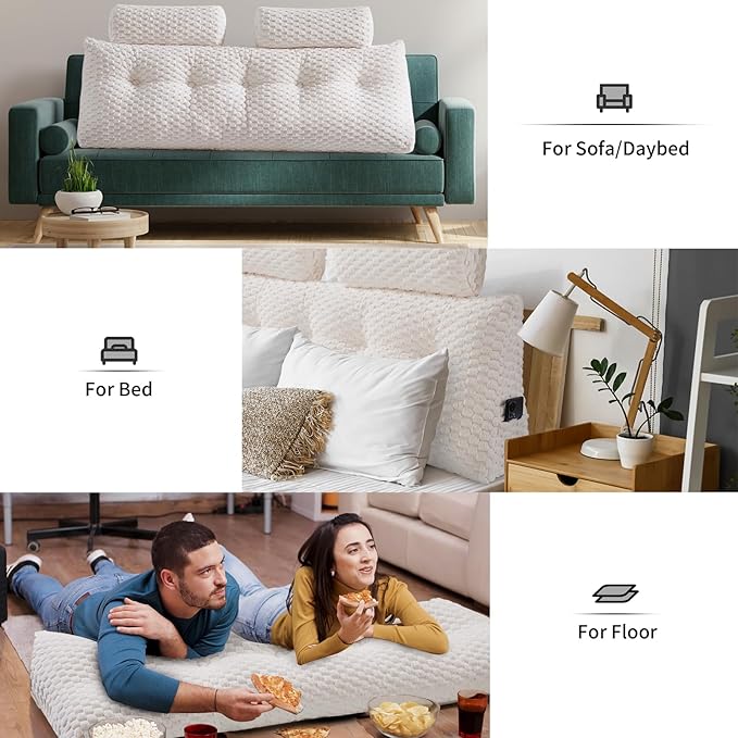 Wedge Headboard Pillow - Bed Wedge Pillow for Headboard Triangular Headboard Pillow with Neck Roll Pillow-Large Bolster Pillow for Sitting in Bed Backrest Positioning Support (White,76x8x20 Inches)