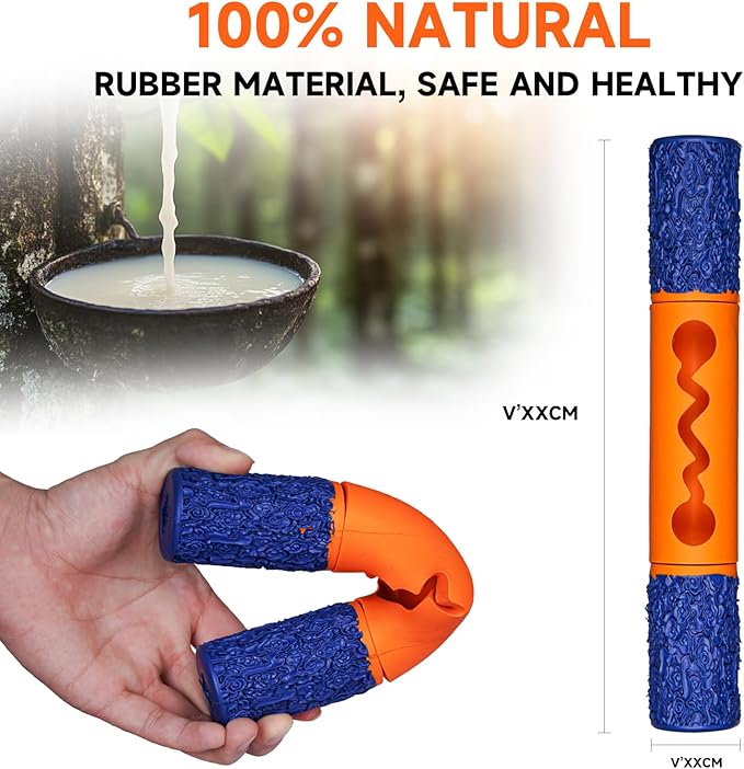 Stick Interactive Dog Toy 9” in Outdoor Dog Toy for Aggressive Chewers Tough Natural Rubber Chew Toys (Blue&Orange)