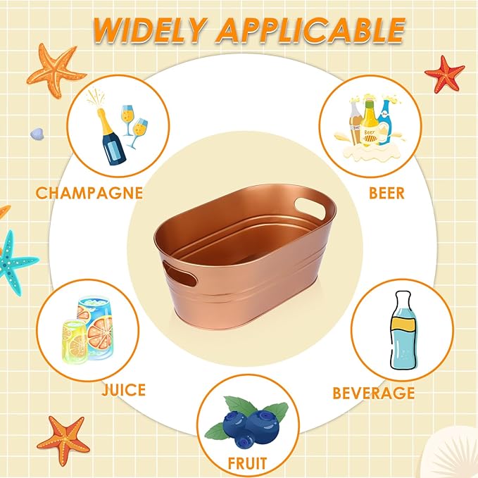 Ice Buckets for Parties 2 Pcs 3 Gallon Galvanized Beverage Metal Tub Champagne Drink Wine Coppery Large Ice Bucket with Scoops for Cocktail Mimosa Bar Supplies