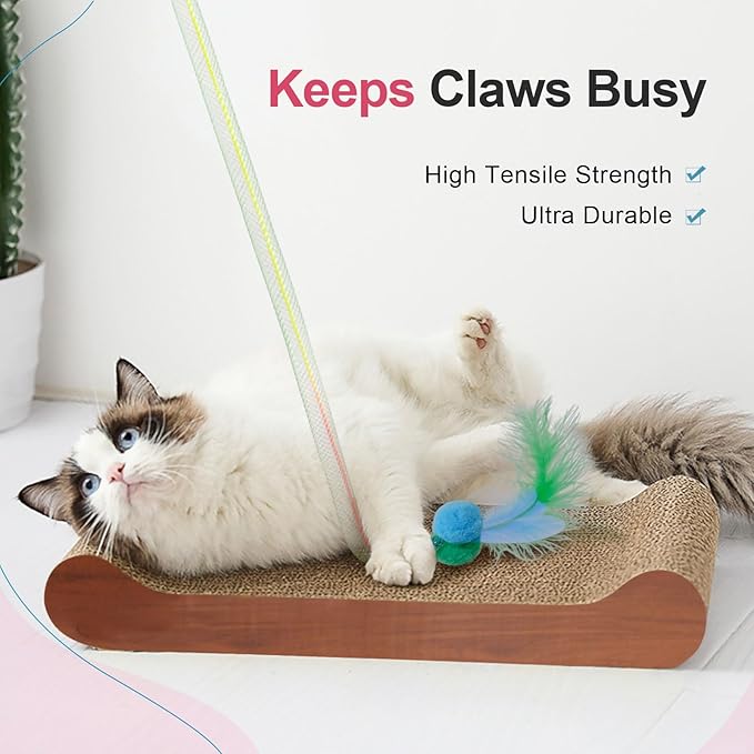 SONGWAY Cat Rainbow Wand Toy - Rainbow Cat Feather Toys with Bells, Colorful Mesh Teaser Wand with Feather Tail, Interactive Toys for Indoor Cats Kittens, Mixed Colors