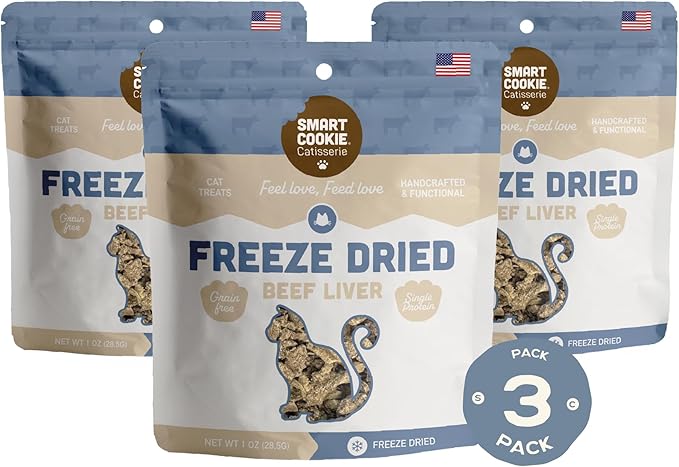 Smart Cookie Beef Liver Freeze Dried Cat Treats – Single Ingredient, High-Protein Snacks for Picky Cats – 100% Pure Beef Liver, No Fillers or Additives, Made in The USA – 1oz (3 Pack)