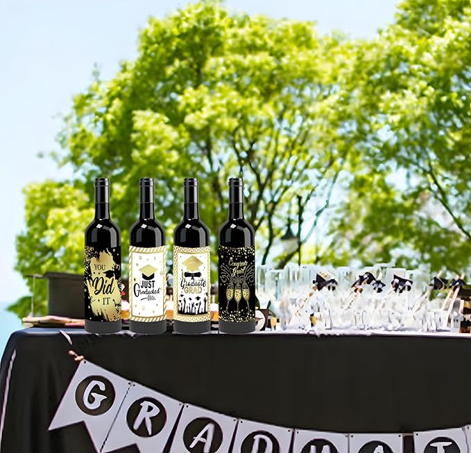 24Pcs Graduation Gift Wine Labels Congrats Grad Wine Bottle Stickers Graduation Party Waterproof Wine Bottle Decoration Cover for College Congrats Graduation Party Decorations, 4 Design