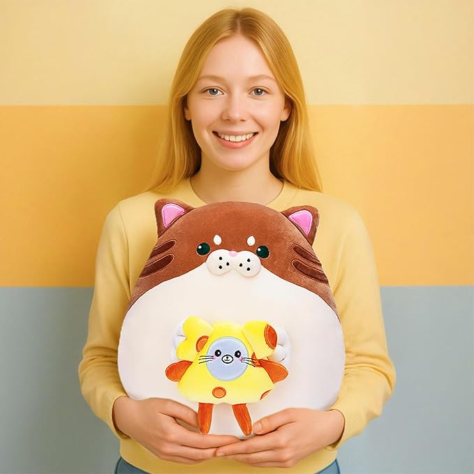 Original 12-inch Large Cat Plush Pillow Stuffed Animal Toy,Big Size Cute Soft Fat Hugging Cuddle Huggable Plushie,Gift for Kids