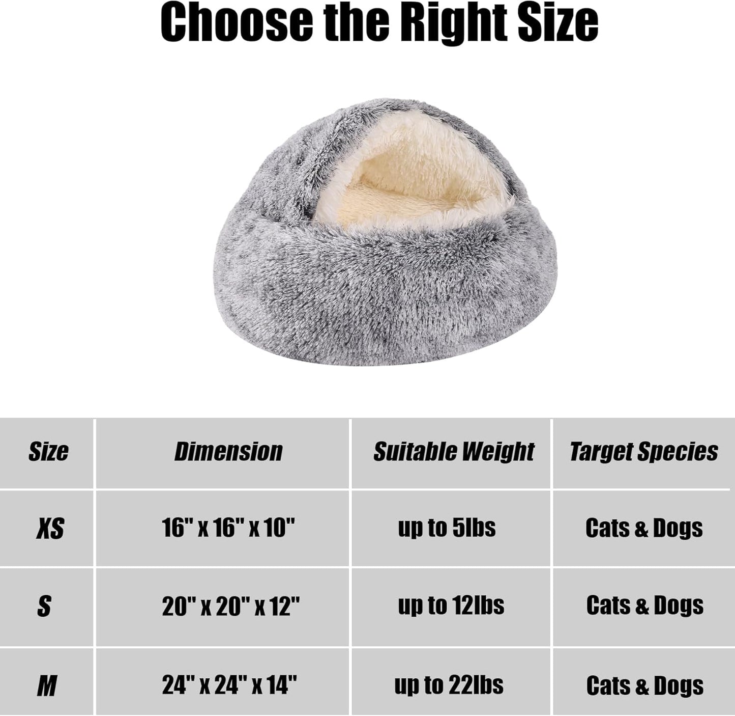 HYQ Small Dog Bed with Cover Cave, Cat Beds for Indoor Cats Washable, Cozy Cat Cave Bed, Round Puppy Bed with Hooded Cover, Dog Beds for Small Dogs with Anti-Slip Bottom (Grey, 20×20 Inch)