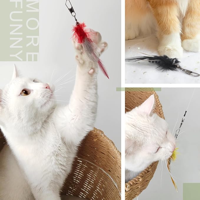 SONGWAY Cat Feather Toy Refills - 12 Pieces Insect Cat Toys with Feather, Teaser Wand Replacement, Interactive Toys for Indoor Cats