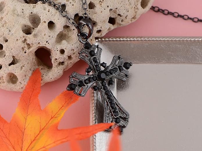 Alilang Silvery Tone Religious Cross Pendant Necklace w/Aquamarine Blue Or Clear Crystal Rhinestones