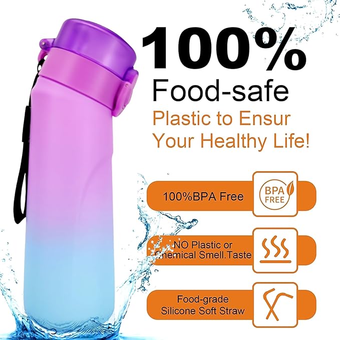 Air Water Bottle,750ML Scent Water Cup with 3 Flavour Pods,Leak Proof Sports Water Cup with Straw Suitable for Outdoor Sports,Gifts From Friends, Birthday Gifts (Gradient Purple + 3pods)