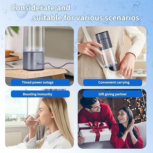 Hydrogen Water Bottle, 2 Modes Rechargeable Portable Hydrogen Water Bottle Generator, Highest 6000PPB, That Uses SPE and PEM Technology, LED Display(Press and Hold for 5 Seconds to Turn on)