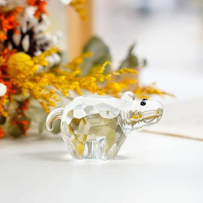 H&D HYALINE & DORA Crystal Hippopotamus Figurines Collectibles Mini Glass Animal Figurine for Table Home Decoration