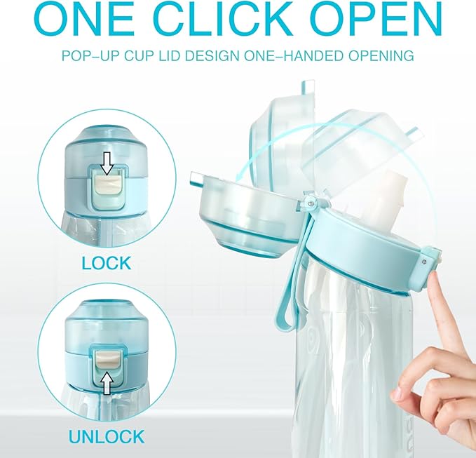 Air Water Bottle,650ML Scent Water Cup with 6 Flavour Pods,Leak Proof Sports Water Cup with Straw Suitable for Outdoor Sports,Gifts From Friends, Birthday Gifts (Blue+6 Pods)