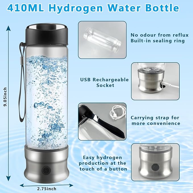 Hydrogen Water Bottle,2024SPE/PEM Technology Hydrogen-Rich Water Bottle Hydrogen Concentration(+1300ppb),460ml Rechargeable/Portable Hydrogen Water Machine for Office/Daily/Travel /Gifts for Women&Men