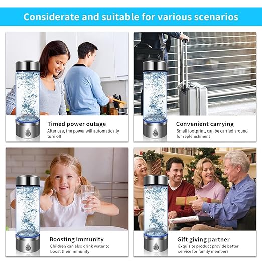 Hydrogen Water Bottle, Portable Hydrogen Water Bottle Generator and Well-being, Refine Water in 3 Minutes, Convenient for Workplace, Day Travel and Drinking, Gift for Beloved. (Silver)