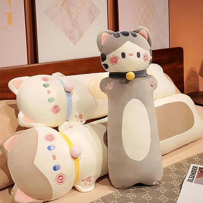 Long Cat Plush Pillow, 43.3inches Cute White Cat Plushie Stuffed Animals Body Pillow, Kawaii Kitten Soft Plushie Doll Toy Birthday Gift for Kids Girlfriend