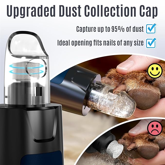 Casfuy New 6-Speed Dog Nail Grinder - 50% More Power Dog Nail Trimmers with 2 LED Lights Quiet 7h Running Time Electric Pet Nail Grinder File Toenail Grinder for Large Medium Small Dogs & Cats (DB)