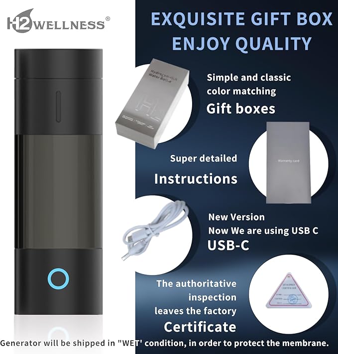 Hydrogen Water Bottle Machine Generator SPE PEM Advanced Technology, Vent with Inhaler Adapter (Polycarbonate (PC))