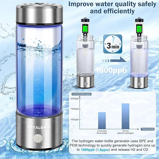 Hydrogen Water Bottle - Aqua Fusion,Hydrogen Water Generator,1800PPB,Hydrohealth Hydrogen Water Bottle,SPE PEM,Hydrogen Water Bottle Generator,Water Filter Pitcher,Glass Water Ionizer for Gifting