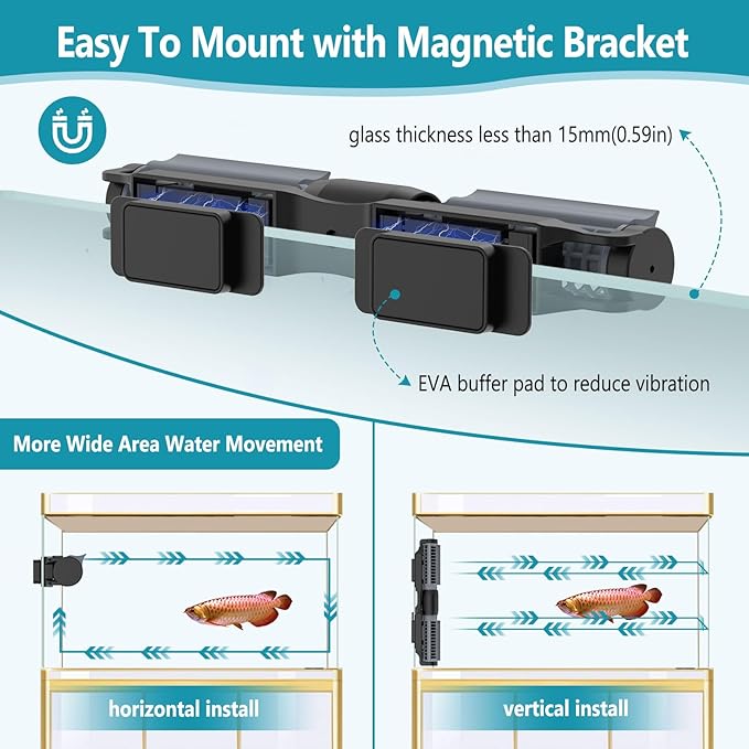 hygger Aquarium Gyre Wave Maker Fish Tank Cross-Flow Pump Adjustable Aquarium Water Circulation Powerhead with Controller Magnetic Base