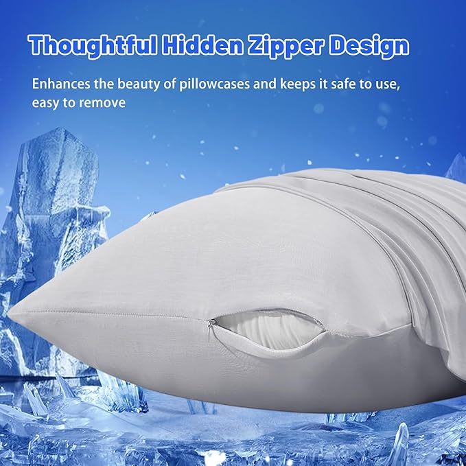 Cooling Pillow Cases for Hot Sleepers - Double Side Arc-Chill Q-Max>0.5 Cooling Fiber Cool Pillow Cases 2 Pack - Breathable Soft Cold Pillow Cases with Hidden Zipper (Light Grey, 20" x 26")