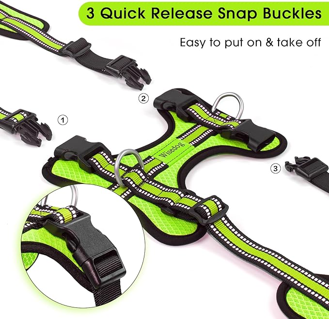 Wisedog Ajustable Mesh Breathable Dog Harness - Reflective Webbing, Lightweight No Pull Harness with 3 Fast-Release Buckles for Dogs Walking, Running and Outdoor Adventures, Yellow L