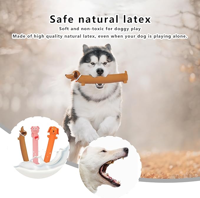 3 pcs 9-11 inch Original Squeaky Latex Dog Toy for Small Medium Large Breeds, Rubber Bite Force Pet Toys for Cat Puppy Animal (Pink Orange Brown), Safe Easy to Clean