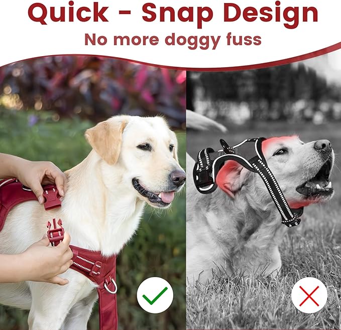 No Pull Dog Harness, Reflective Puppy Vest for Small Medium Large Sized Dog(Burgundy Red,M)