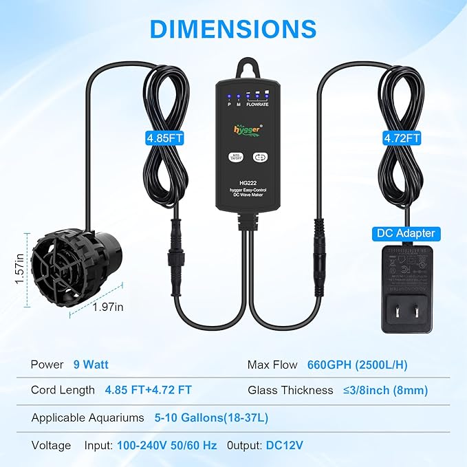 hygger Aquarium Wave Maker for 5-10 Gallon Fish Tanks, Adjustable DC Power Heads for Aquarium with Controller, Aquarium Circulation Pump With Magnetic Base for Saltwater Freshwater Tank 660 GPH