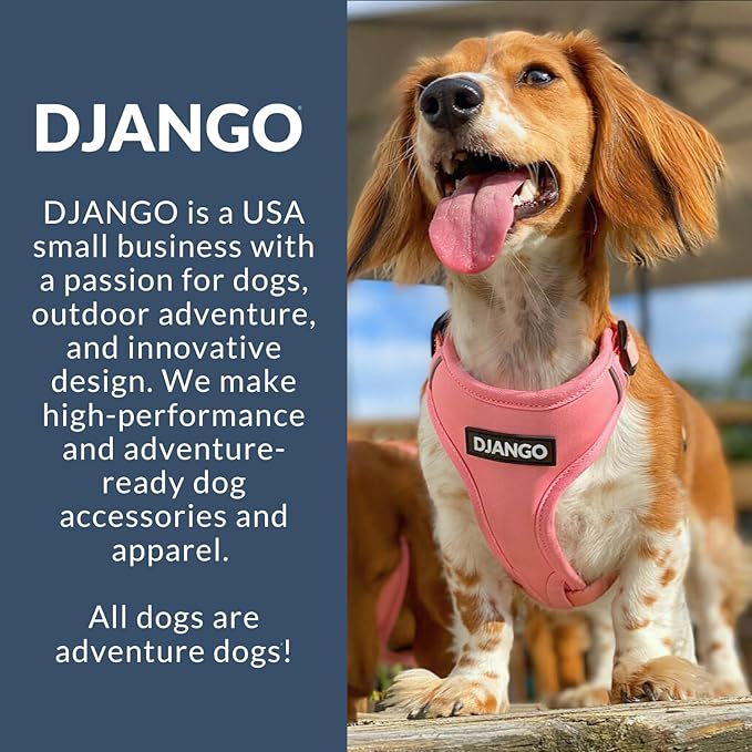 DJANGO Adventure Dog Harness - Stylish, and Durable Large Dog Harness for Outdoor Adventures and Everyday Wear - Quartz Pink Neoprene Adjustable Harness for Dogs with Reflective Piping, Brass D-Ring