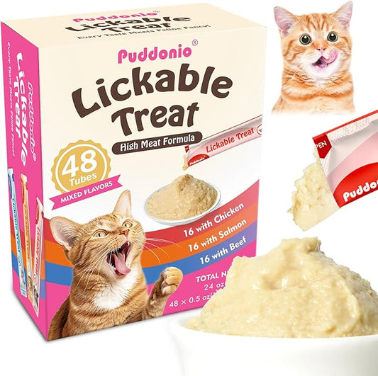 High-Meat Lickable Cat Treats, Grain & Gum Free, No Additives, All-Natural High Protein Puree, 0.5oz Tubes (Pack of 48)